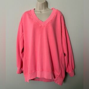 aerie Coral Oversized V-Neck Sweatshirt
